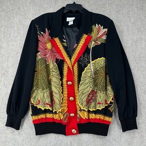 VTG Jordana Long Sleeve Asian Floral Blouse Light Jacket Size: 14/16 LARGE Satin